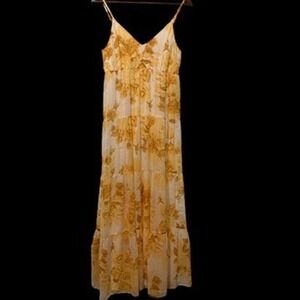 Express Yellow Floral Tiered Maxi Dress Spaghetti Strap Size S Cottagecore